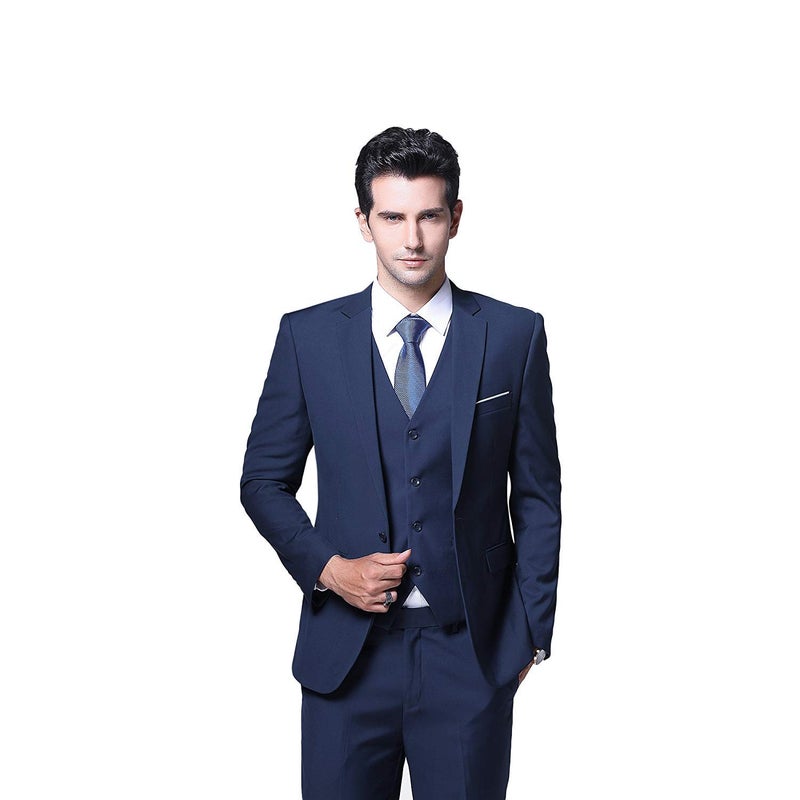 YFFUSHI Men's 3 Piece Suit Sets Slim Fit One Button Blazer with Vest & Pants, Professional Business Wedding Suits Navy - Image 5
